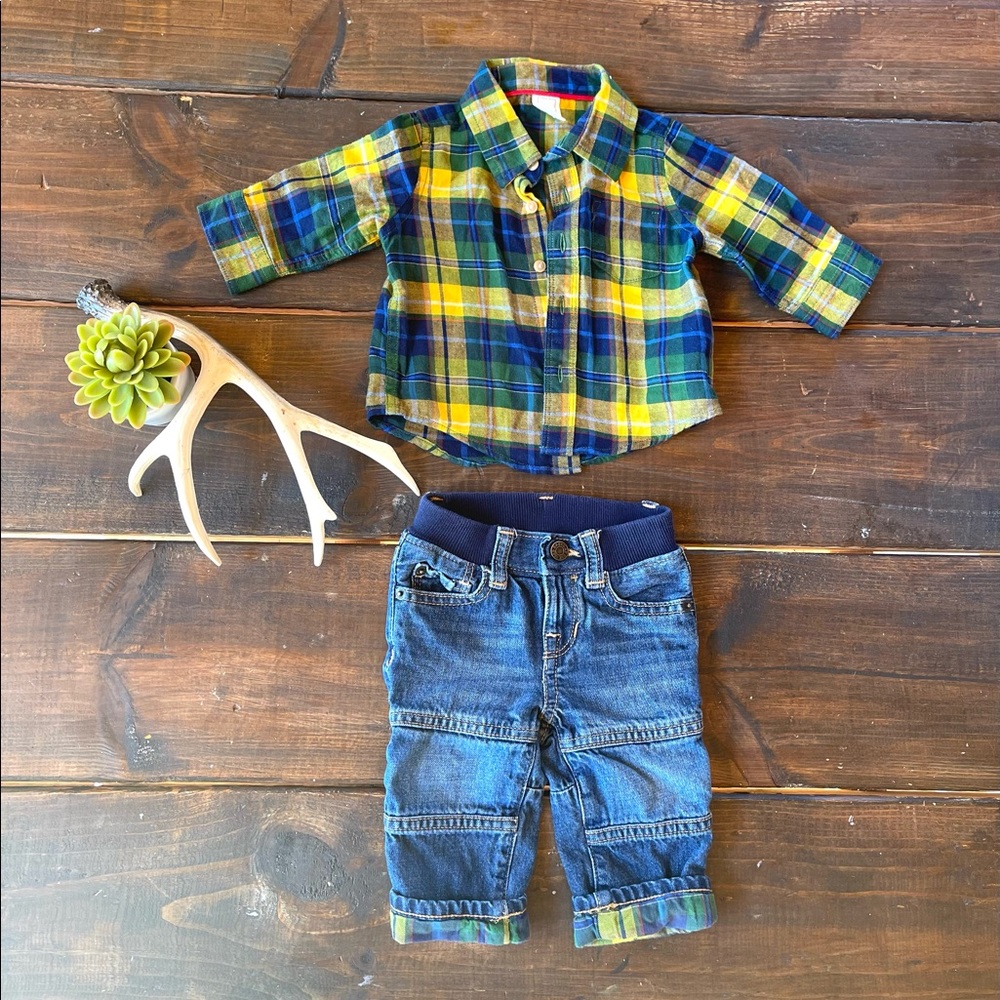 Adorable matching GAP flannel & lined jean set.
